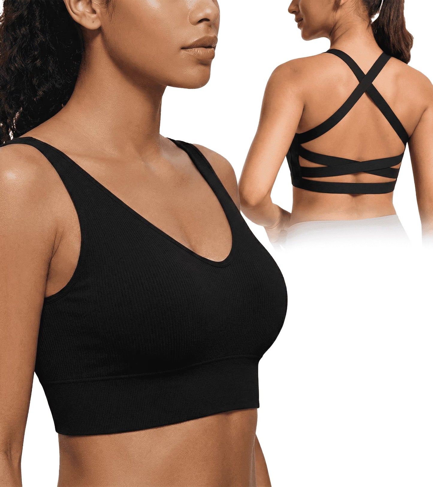 SOMER Women’s Sports Bra Strappy Back Padded Seamless Workout Bra High Impact Support Stretchy Yoga Tank Top for Gym Running Fitness