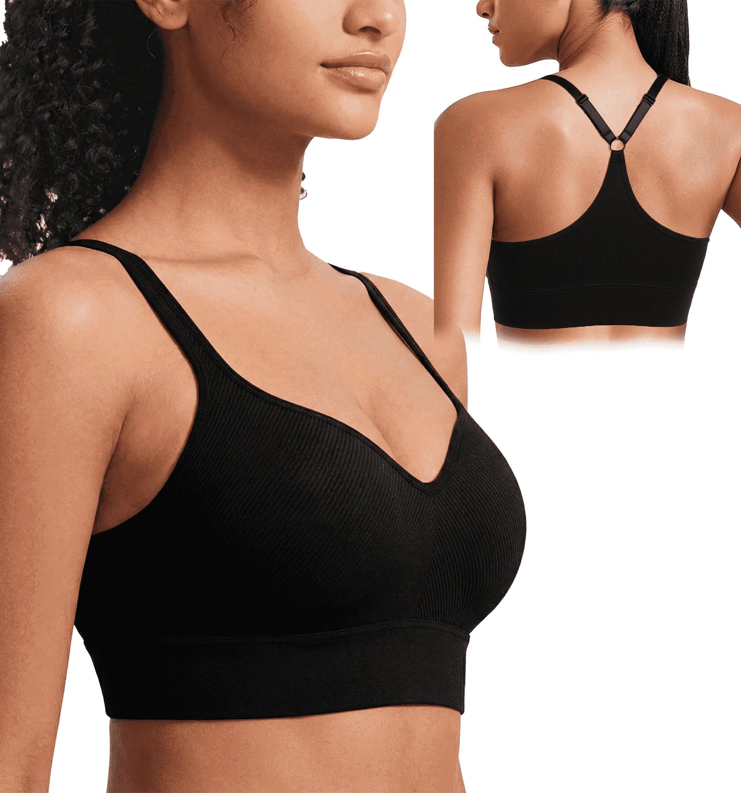 SOMER Women’s Sports Bra Strappy Back Padded Seamless Workout Bra High Impact Support Stretchy Yoga Tank Top for Gym Running Fitness