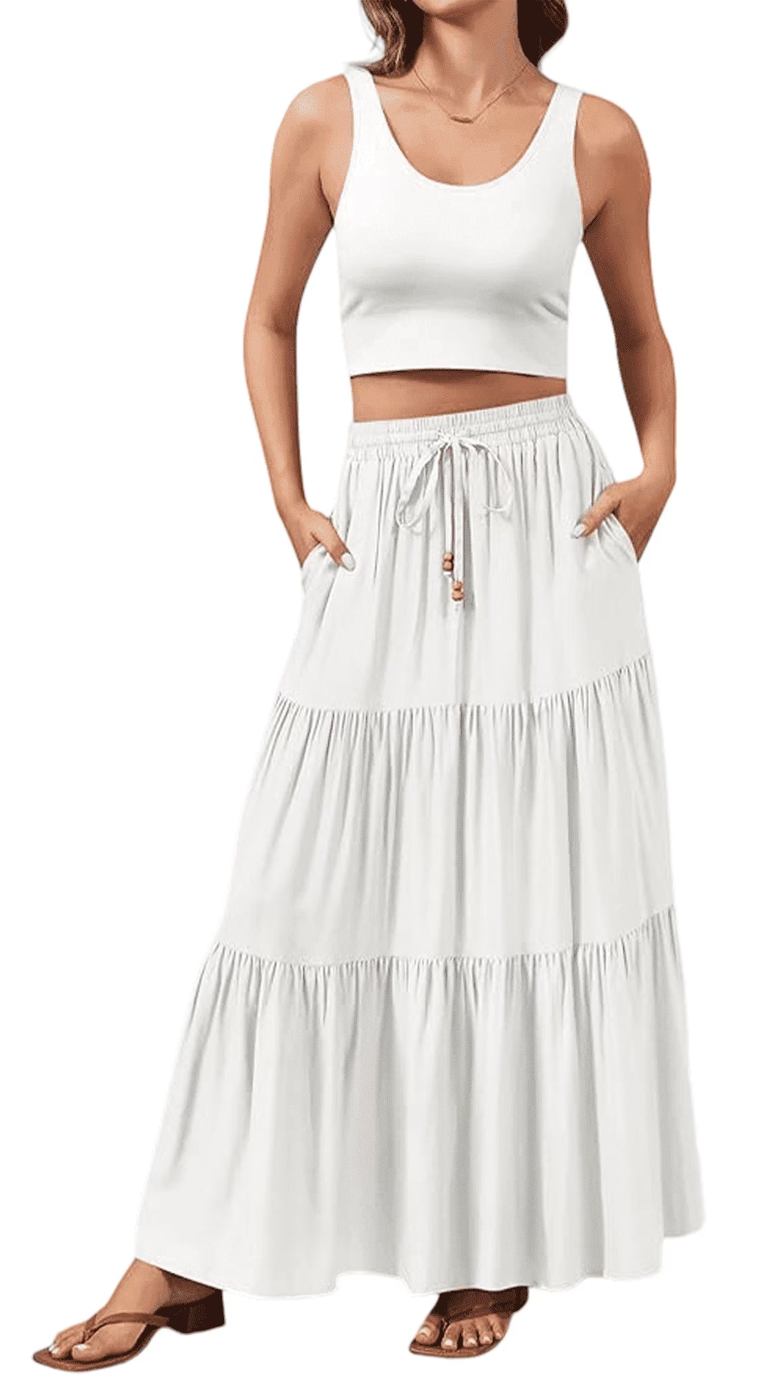 SOMER Womens Summer Skirt Floral Print Boho Maxi Skirt Elastic High Waist Pleated Ruffle Flowy Long Skirts S