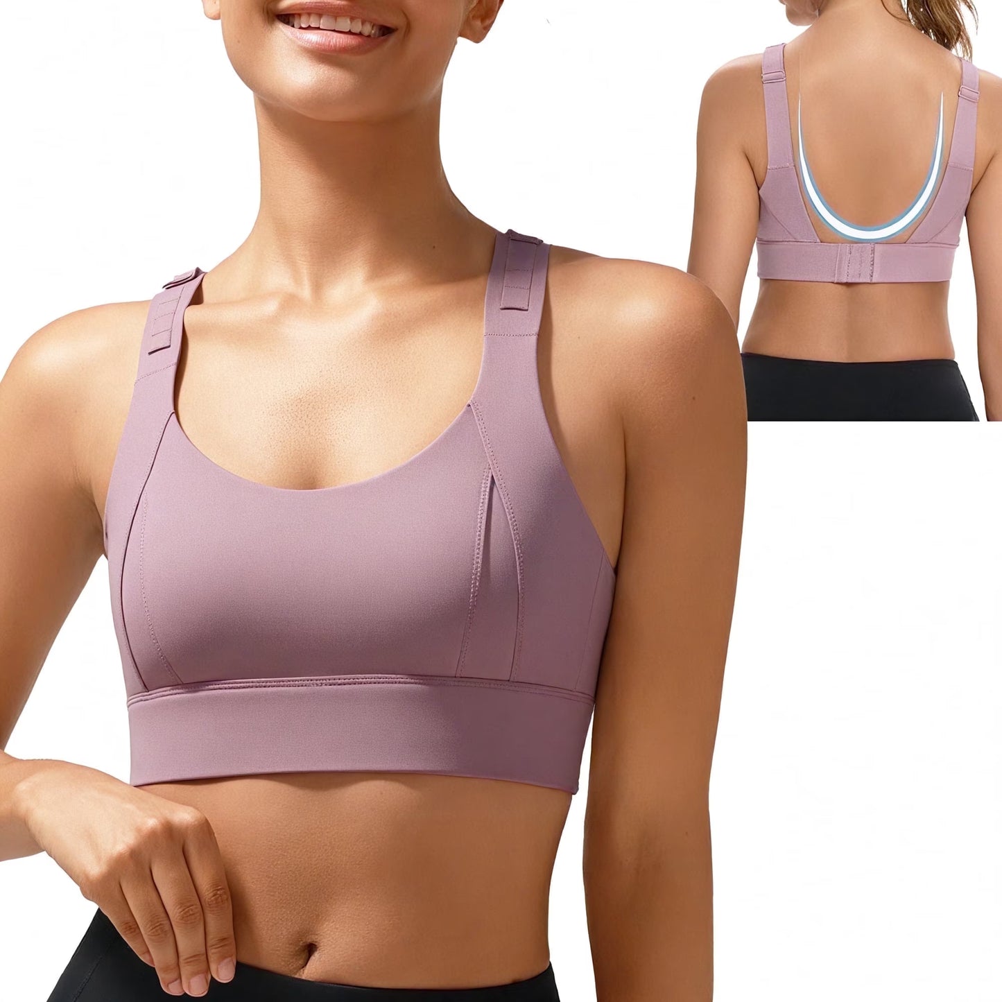 SOMER Women’s Sports Bra Strappy Back Padded Seamless Workout Bra High Impact Support Stretchy Yoga Tank Top for Gym Running Fitness