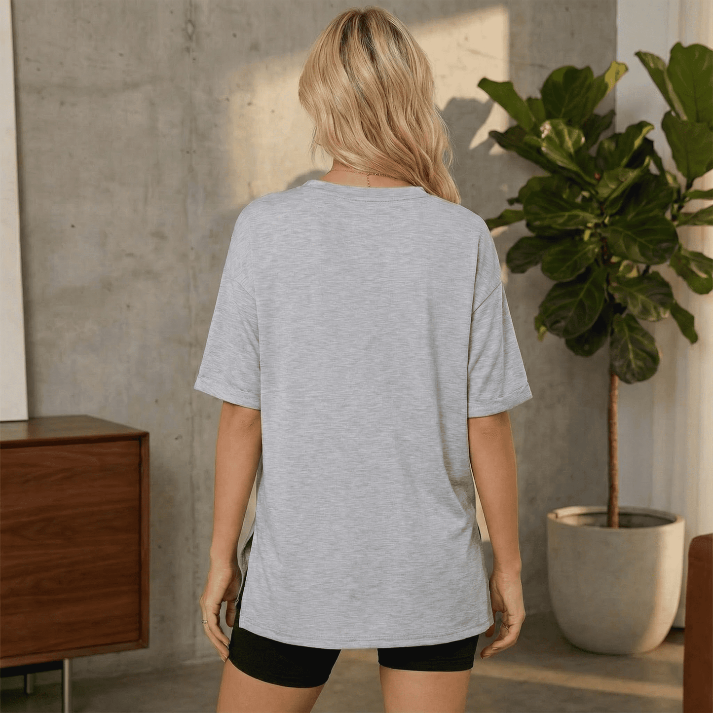 SOMER Womens Shirts Oversized Tshirts for Women Short Sleeve V Neck Slit Hem Summer Tops Gray Workout T Shirts Loose Fit Basic Tee