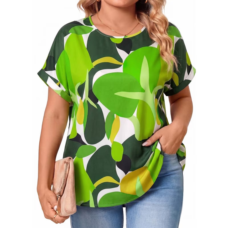 SOMER Woman Plus Size Tops Short Sleeve Blouses Casual Printing T Shirts Loose Summer Top
