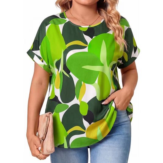 SOMER Woman Plus Size Tops Short Sleeve Blouses Casual Printing T Shirts Loose Summer Top