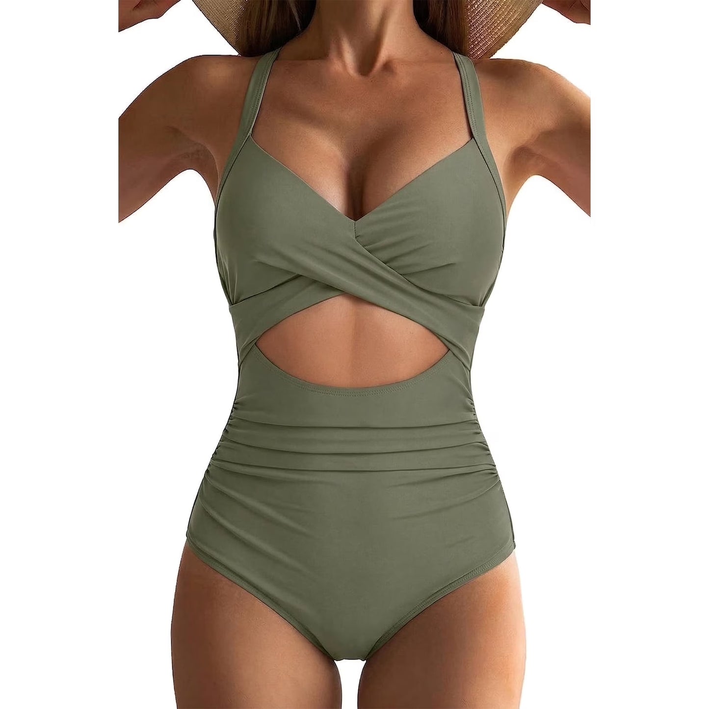 SOMER Women's One Piece Swimsuits Tummy Control Cutout High Waisted Bathing Suit Wrap Tie Back 1 Piece Swimsuit