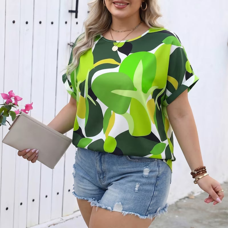 SOMER Woman Plus Size Tops Short Sleeve Blouses Casual Printing T Shirts Loose Summer Top