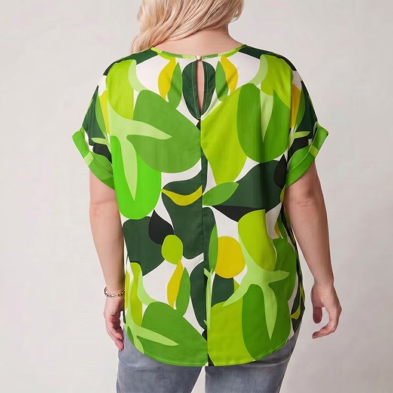 SOMER Woman Plus Size Tops Short Sleeve Blouses Casual Printing T Shirts Loose Summer Top