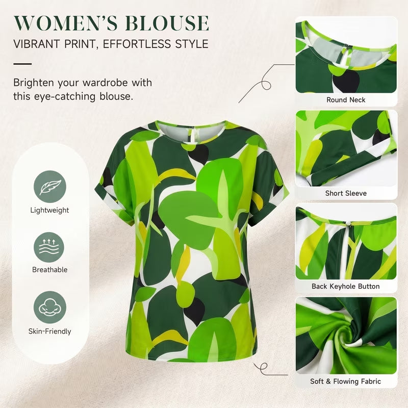 SOMER Woman Plus Size Tops Short Sleeve Blouses Casual Printing T Shirts Loose Summer Top