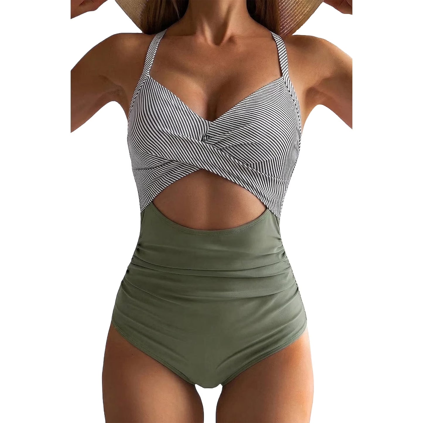 SOMER Women's One Piece Swimsuits Tummy Control Cutout High Waisted Bathing Suit Wrap Tie Back 1 Piece Swimsuit