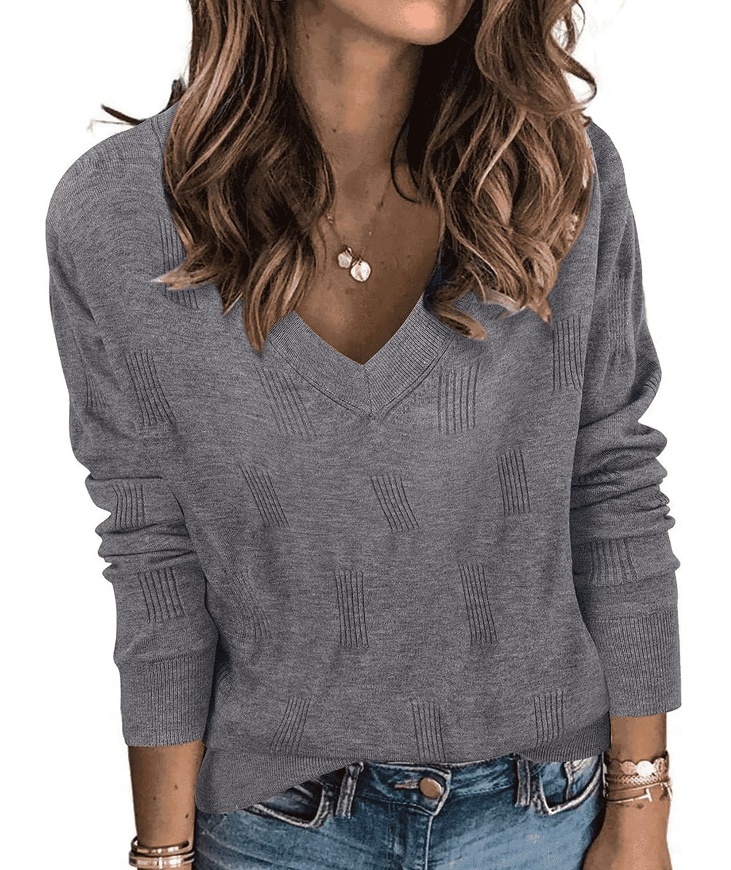 SOMER Womens Sweaters V Neck Pullover Long Sleeve Knitted Cozy Dressy Casual Lightweight Fall Top