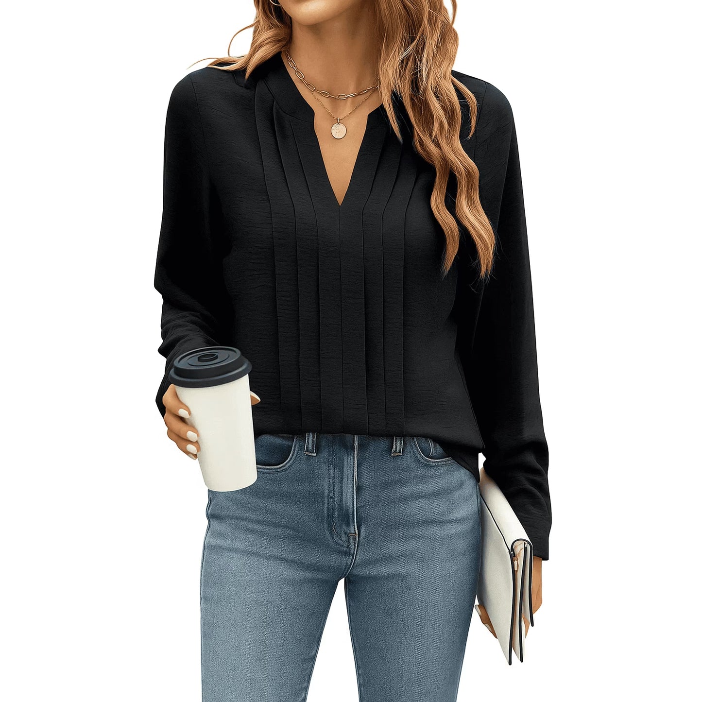 SOMER Tops for Women Dressy Casual Blouse Long Sleeve Floral Pleated Going Out Shirts,2025 Fall