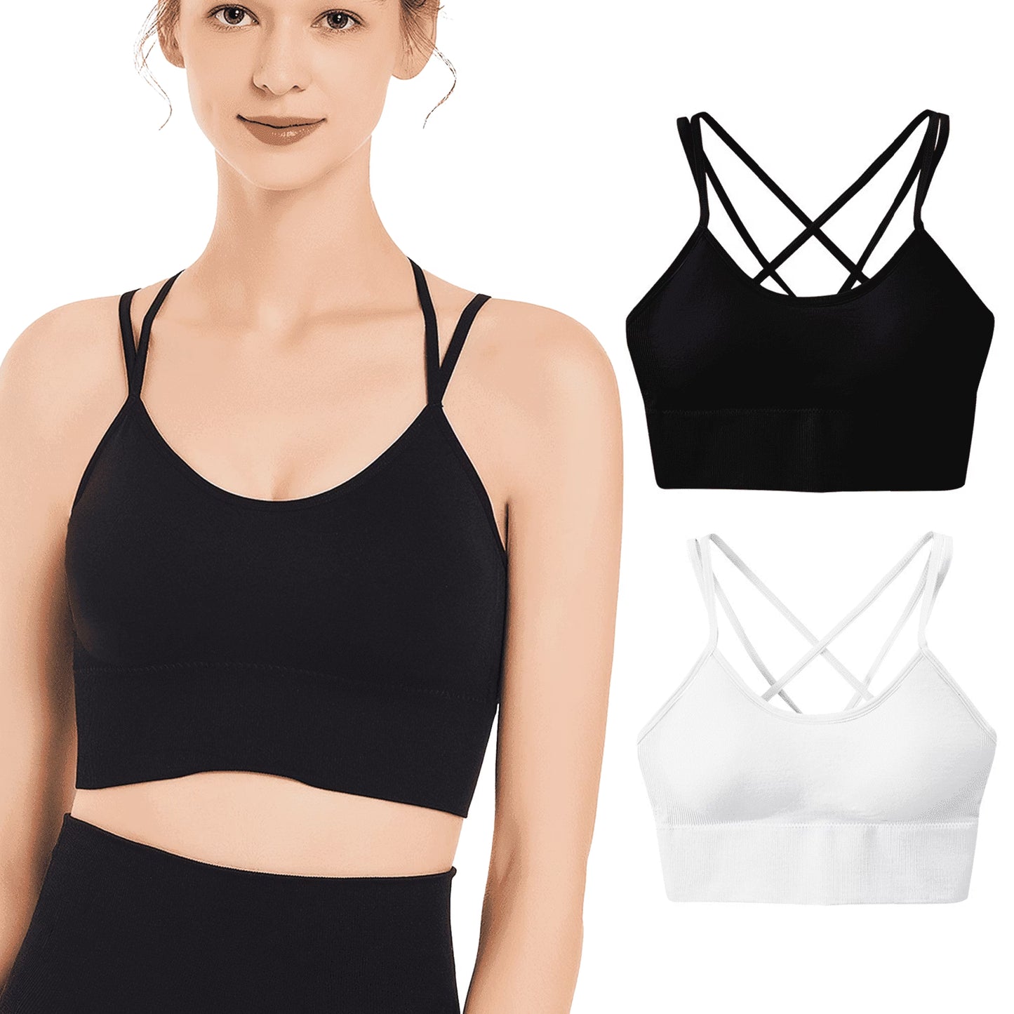 SOMER Women’s Sports Bra Strappy Back Padded Seamless Workout Bra High Impact Support Stretchy Yoga Tank Top for Gym Running Fitness