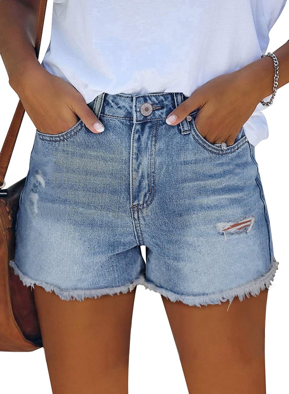 SOMER Women's Jean Shorts Mid Waisted Stretchy Ripped Denim Jean Casual Summer Shorts with Pockets