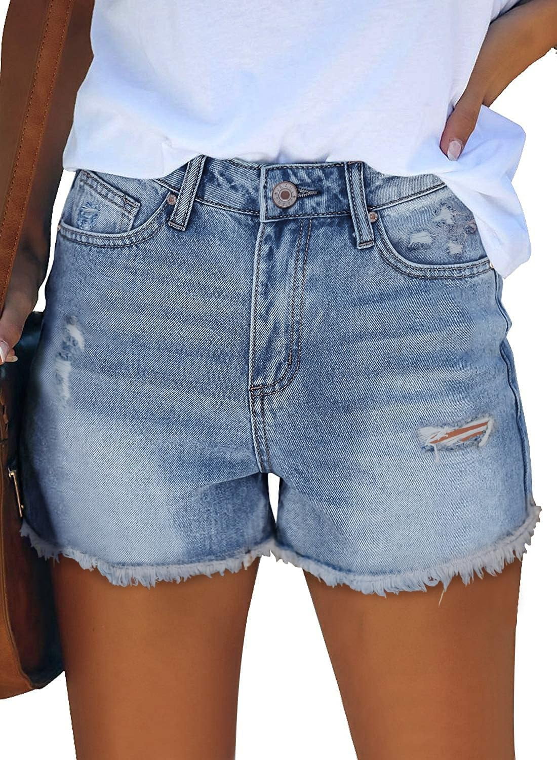 SOMER Women's Jean Shorts Mid Waisted Stretchy Ripped Denim Jean Casual Summer Shorts with Pockets