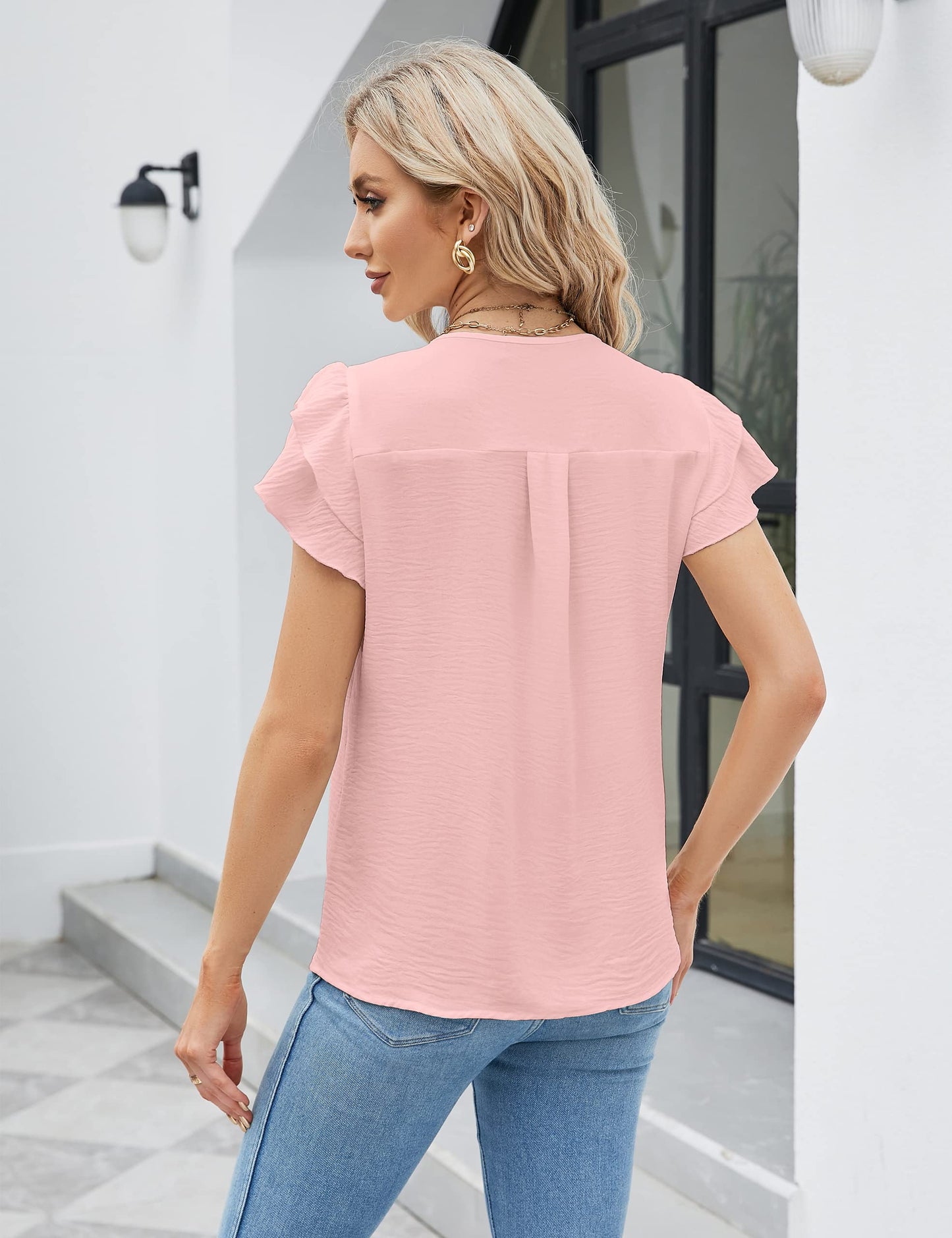 SOMER Womens Dressy Casual Shirts Short Sleeve V Neck Work Blouse Business Casual Summer Tops 2025