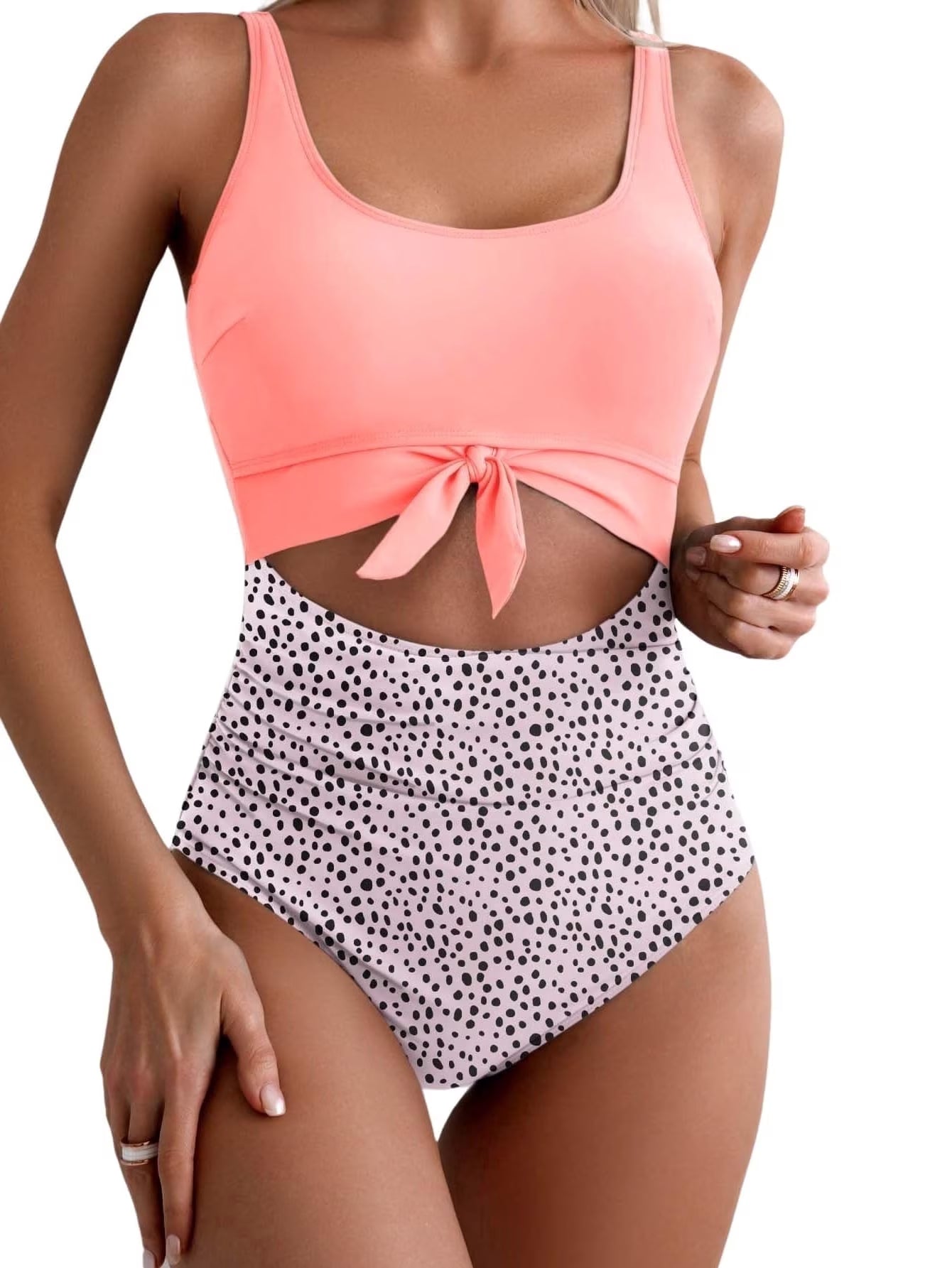 SOMER Women’s One Piece Swimsuit Tummy Control Cutout Tie Knot Swimwear High Waisted Bathing Suit