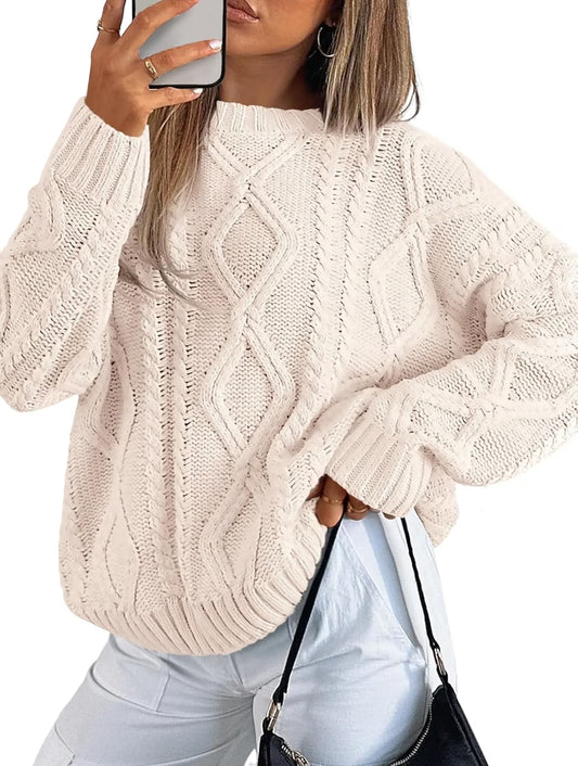 SOMER Sweaters for Women, Cable Knit Pullover Women Sweaters Cute Crew Neck, Fall Winter Chunky Cozy Women's Sweaters 2025