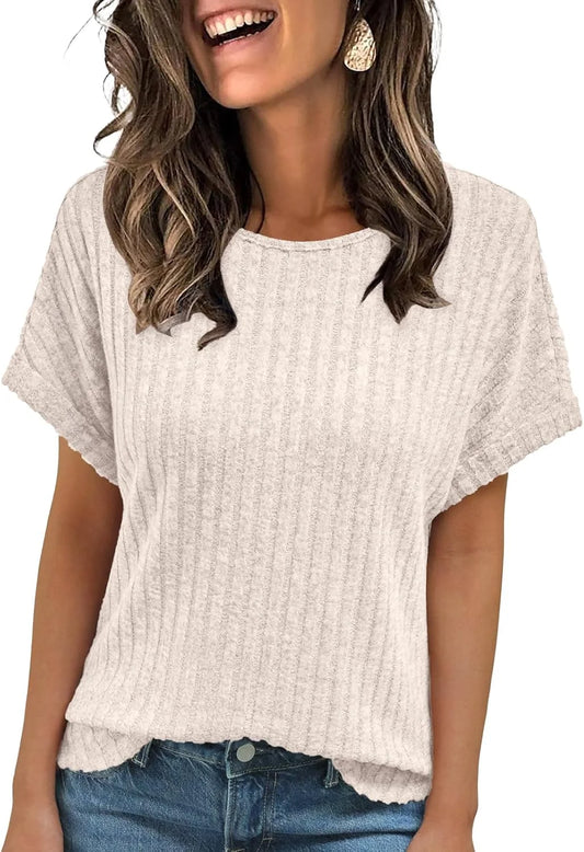 SOMER Womens Tops Short Sleeve Textured Blouses Loose Fit Tunic Tops Dressy Casual Business Shirts 2026