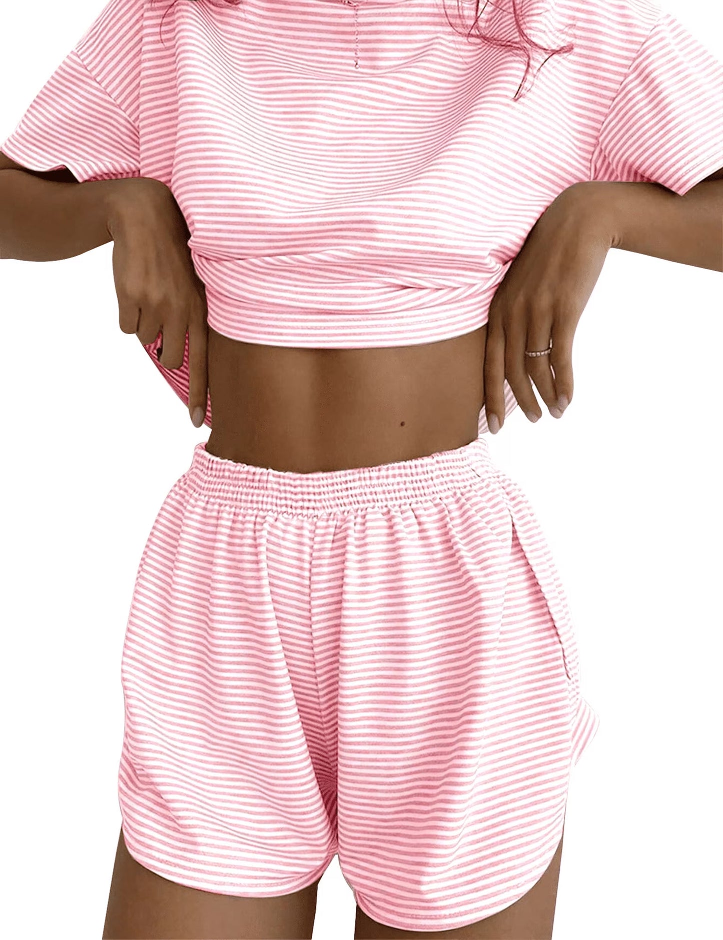 SOMER Women’s Pajama Set Ribbed Knit 2 Piece Pjs Short Sleeve Sleepwear Casual Soft Lounge 2026 Summer Green
