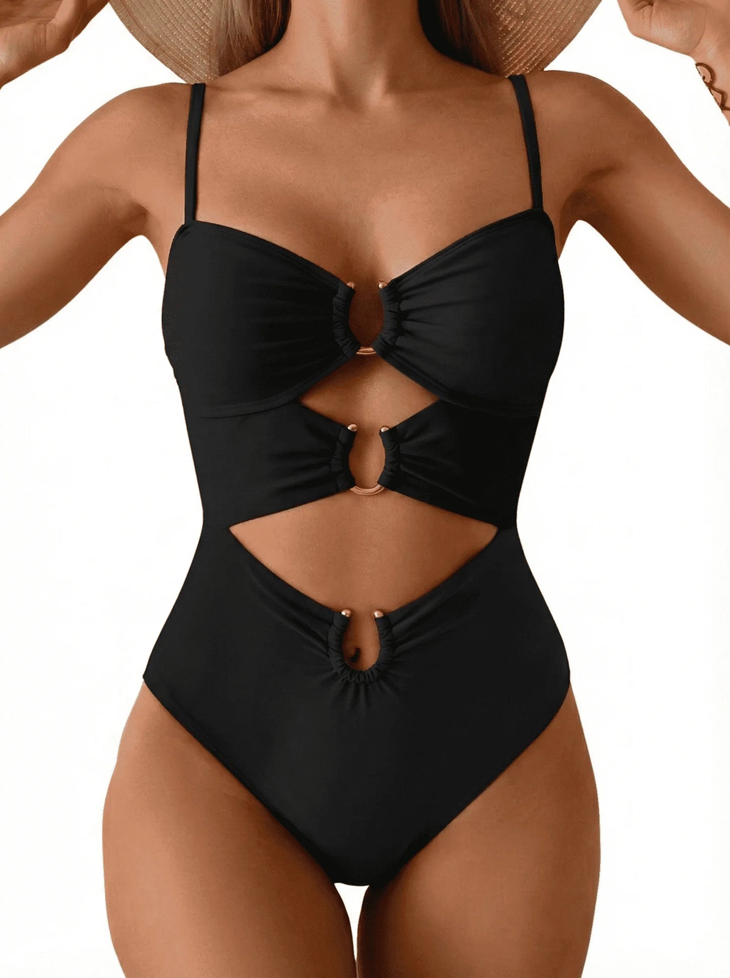 SOMER One Piece Swimsuit for Women Tummy Control Ring Linked Monokini Bathing Suit Cutout Swim Suit