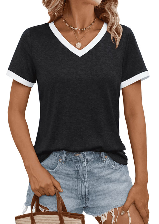 SOMER Women Tops Short Sleeve T-Shirts Summer Tops Soft Tunic V Neck Basic Blouses for Women Workout Spring Fashion 2026 Black