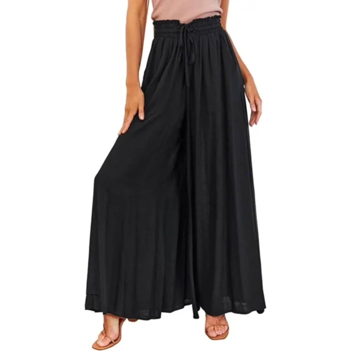 SOMER Women's Wide Leg Palazzo Pants Elastic High Waist Drawstring Trousers with Pockets Dressy Casual Flowy Lightweight Comfortable Lounge Pants