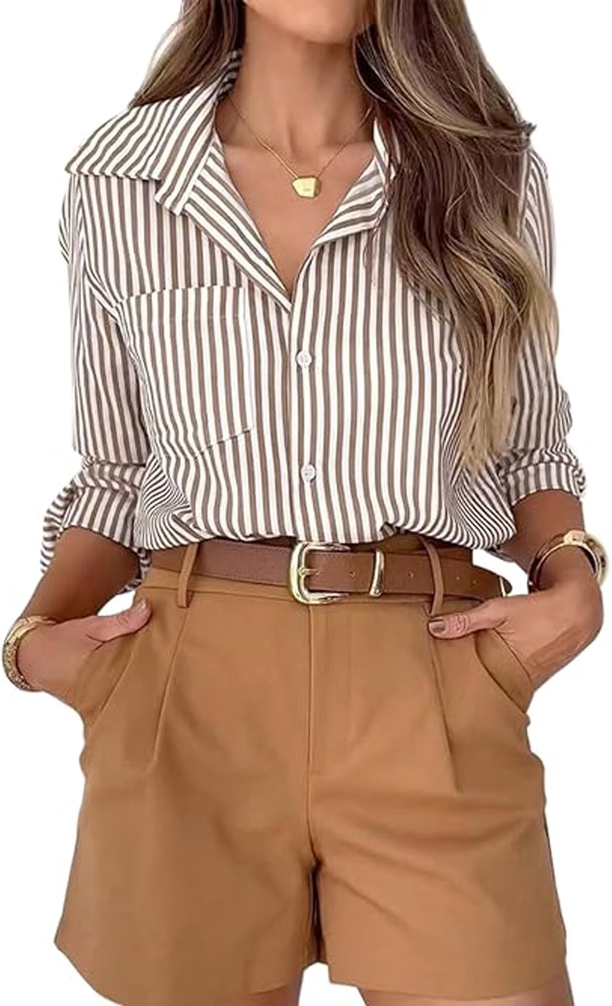 SOMER Striped Button Down Shirts for Women Dress Shirts Long Sleeve Shirts Casual Collared Office Work Shirt with Pocket