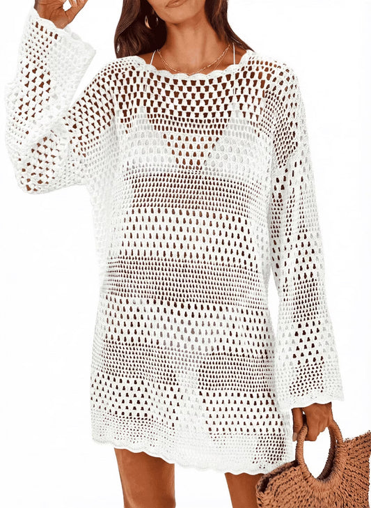 SOMER Swimsuit Cover Up for Women Long Sleeve Crochet Swimsuit Summer Bathing Suit Bikini Swimwear Mesh Knit Beach