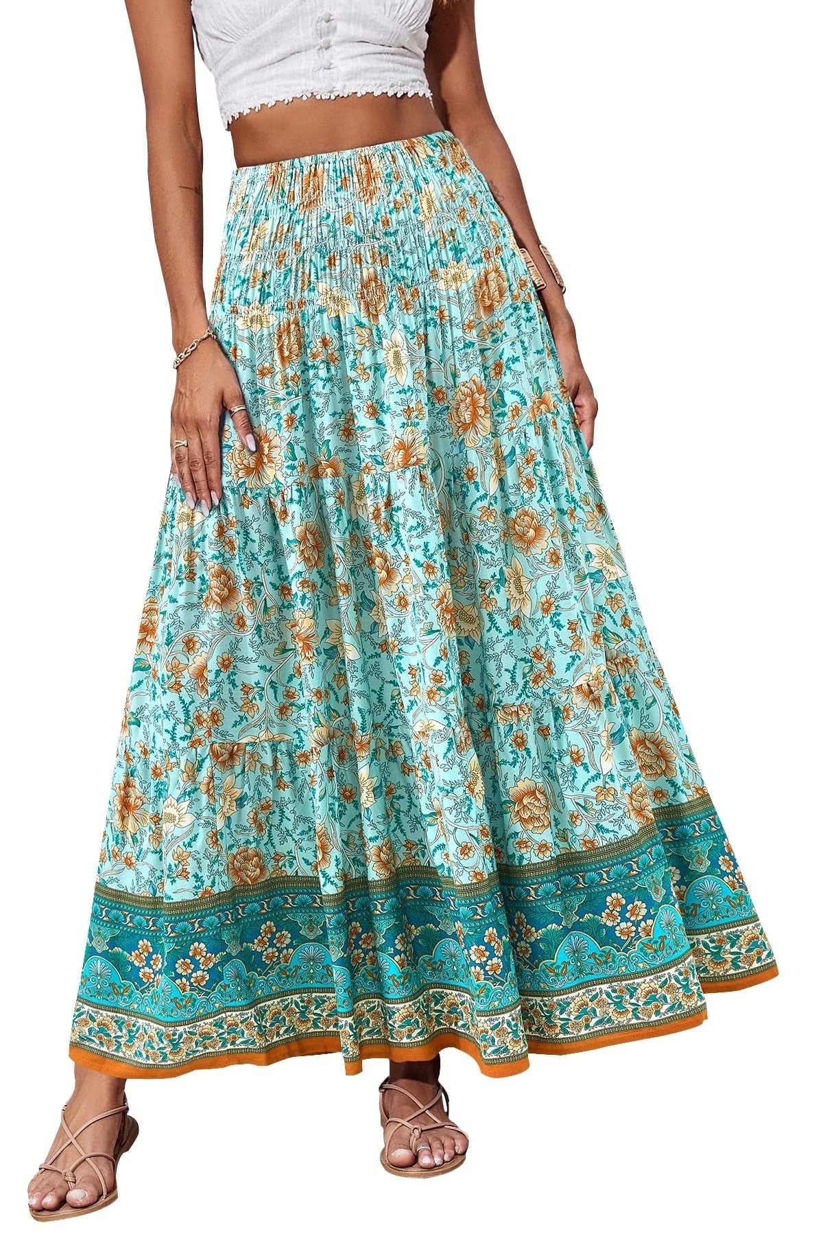 SOMER Skirts for Women Maxi Skirts Bohemian Flowy High Waist A Line Skirts Summer Pleated