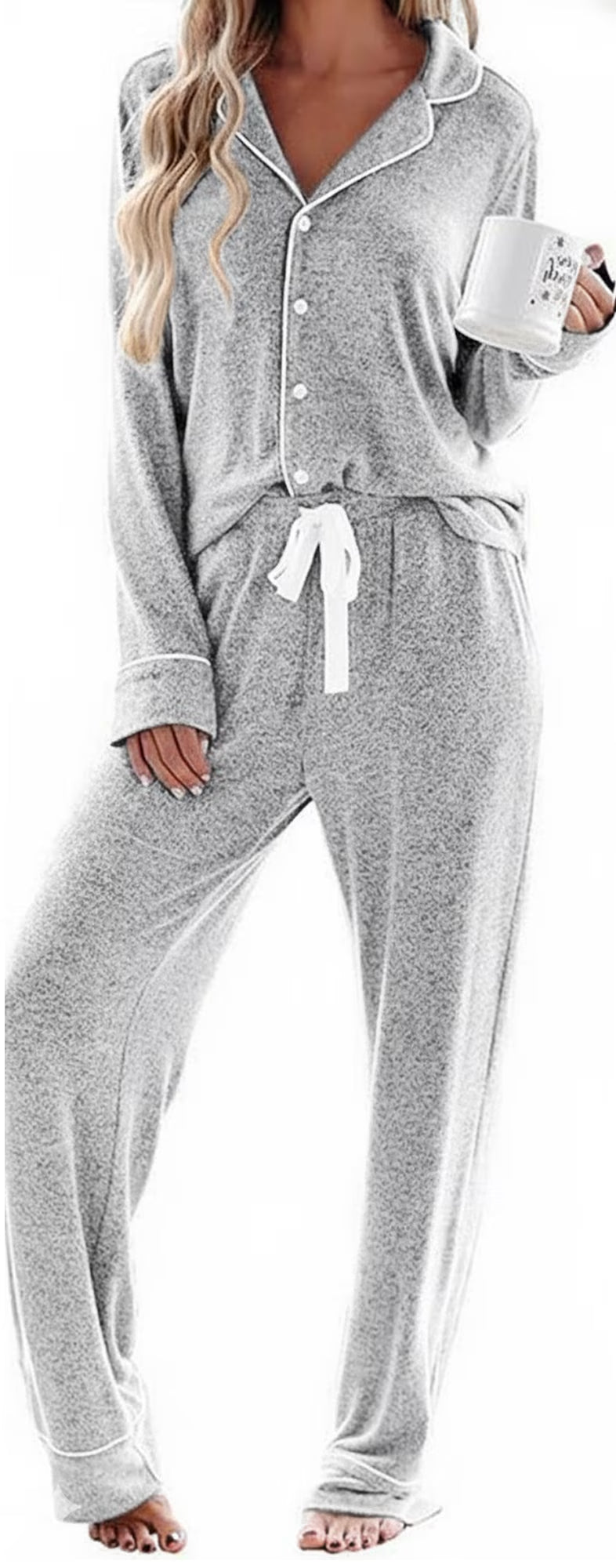 SOMER Pajamas for Women Set Cotton Long Sleeve Button-Down lounge Sets for Women PJ Sets Comfy Casual Pj Sets for Woman Soft Knit Sleepwear with Elastic