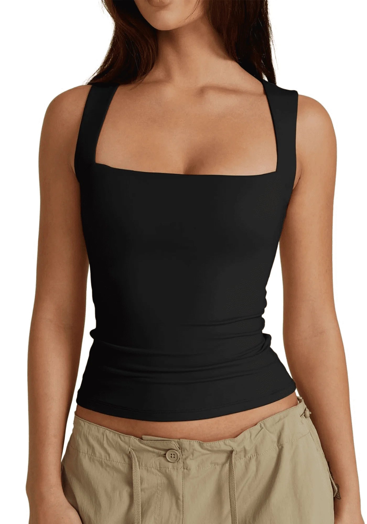 SOMER Women’s Basic Fitted Tank Tops Square Neck Sleeveless Double-Layer Casual Summer Tanks Top