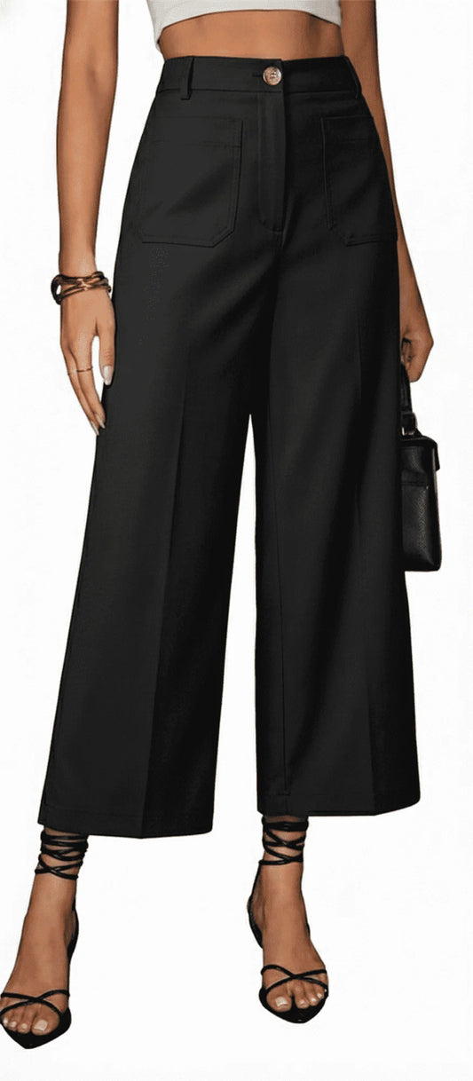 SOMER Women's Wide Leg Dress Pants High Waisted Straight Work Cropped Trousers with Pockets 2026 Summer Black S-2XL