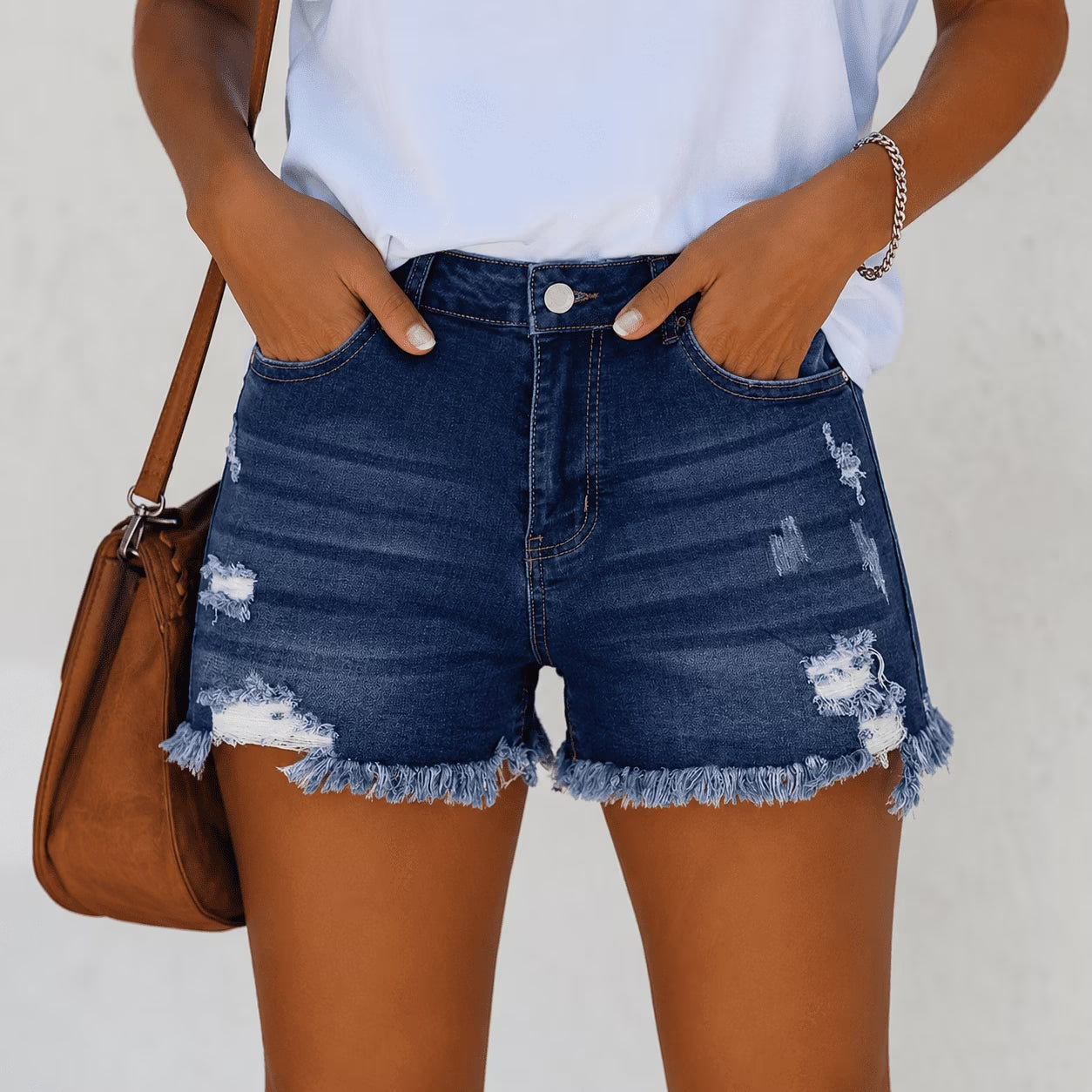 SOMER Womens Jean Shorts Denim Shorts with Pockets Mid Rise Ripped Frayed Hem Casual Trendy Blue Summer