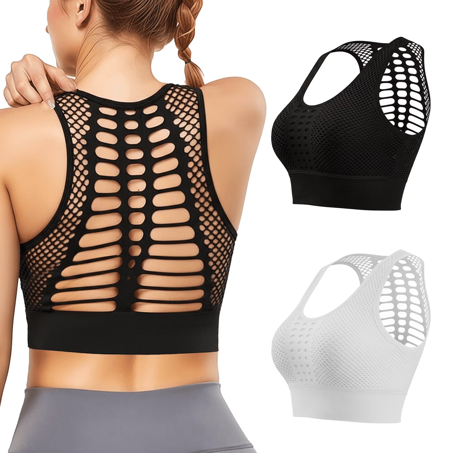 SOMER 2 Packs Sports Bras for Women, I Back Sports Bra Set Hollow Back Design Comfortable Sexy for Yoga Running (Black and White)