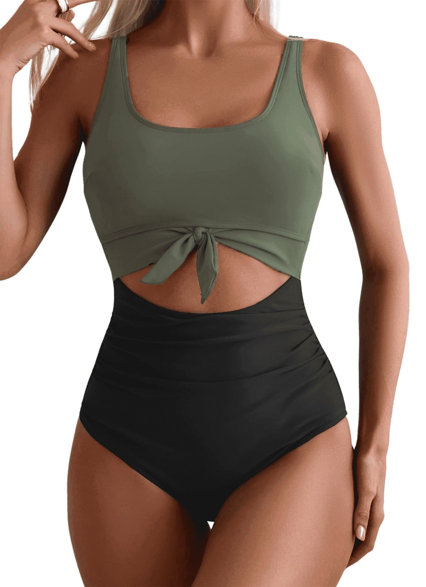 SOMER Women’s One Piece Swimsuit Tummy Control Cutout Tie Knot Swimwear High Waisted Bathing Suit