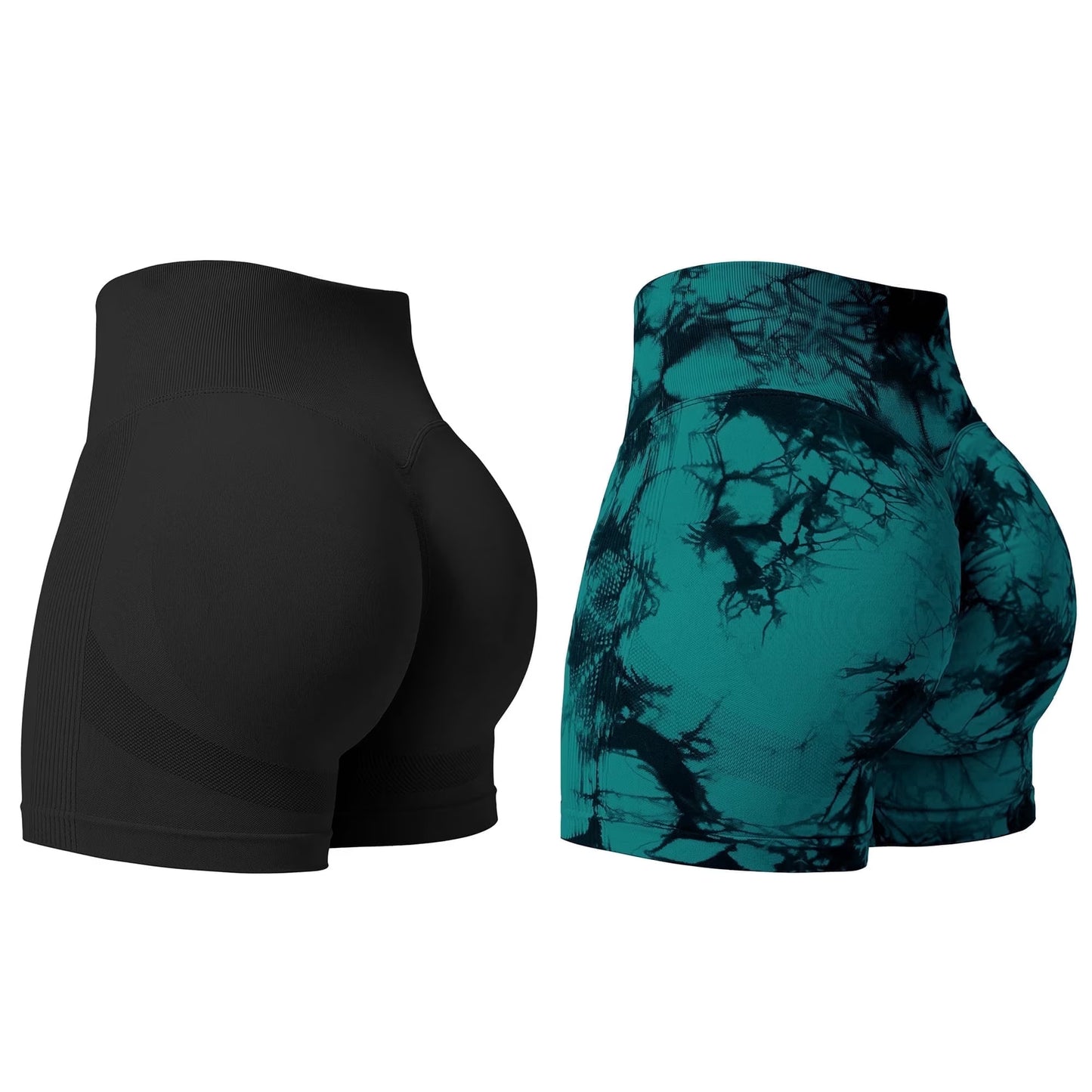 SOMER Women Gym Shorts Workout Biker Shorts Yoga Booty Shorts Scrunch Butt Lifting Seamless Shorts 2Pack Black+Blue Green Tie Dye