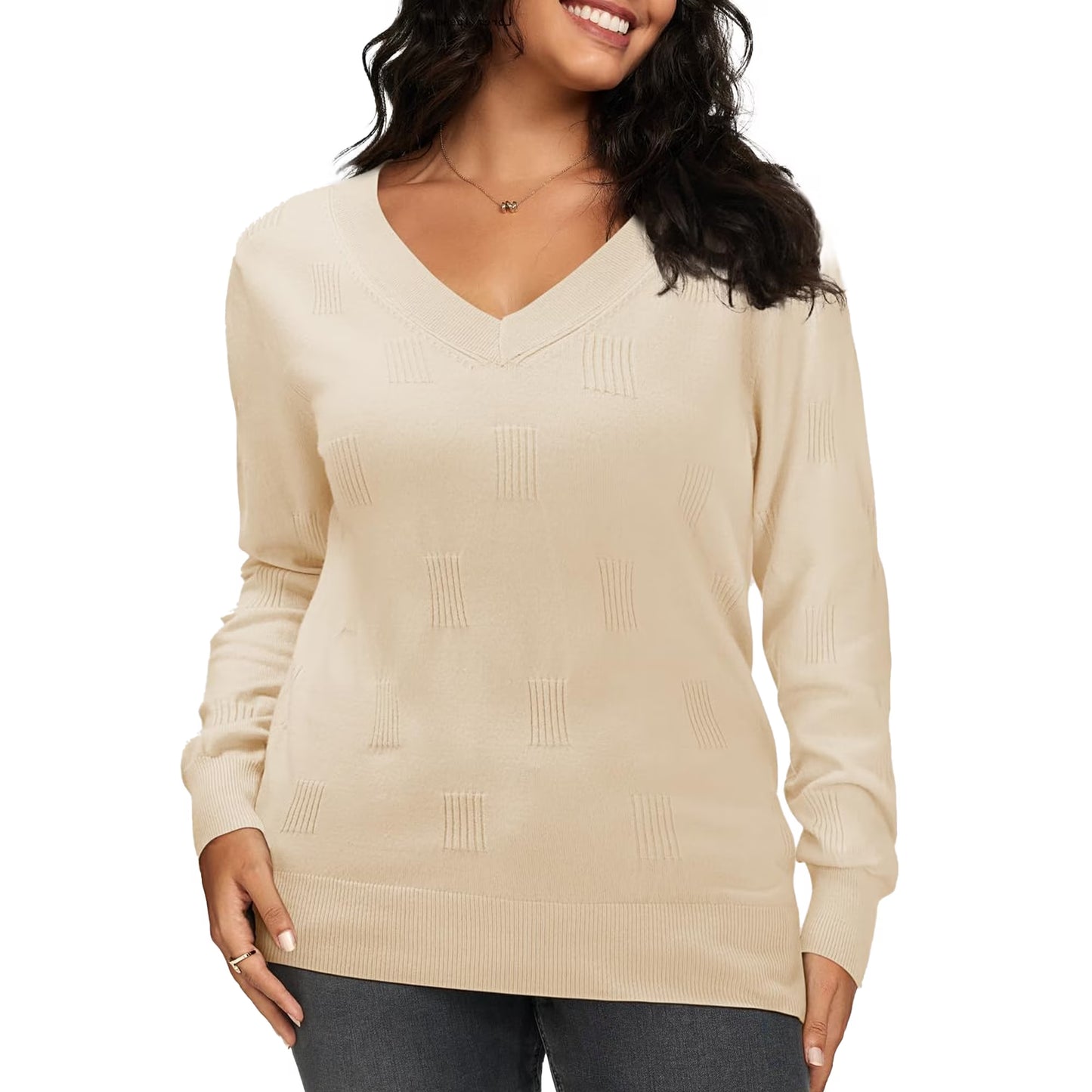 SOMER Womens Sweaters V Neck Pullover Long Sleeve Knitted Cozy Dressy Casual Lightweight Fall Top