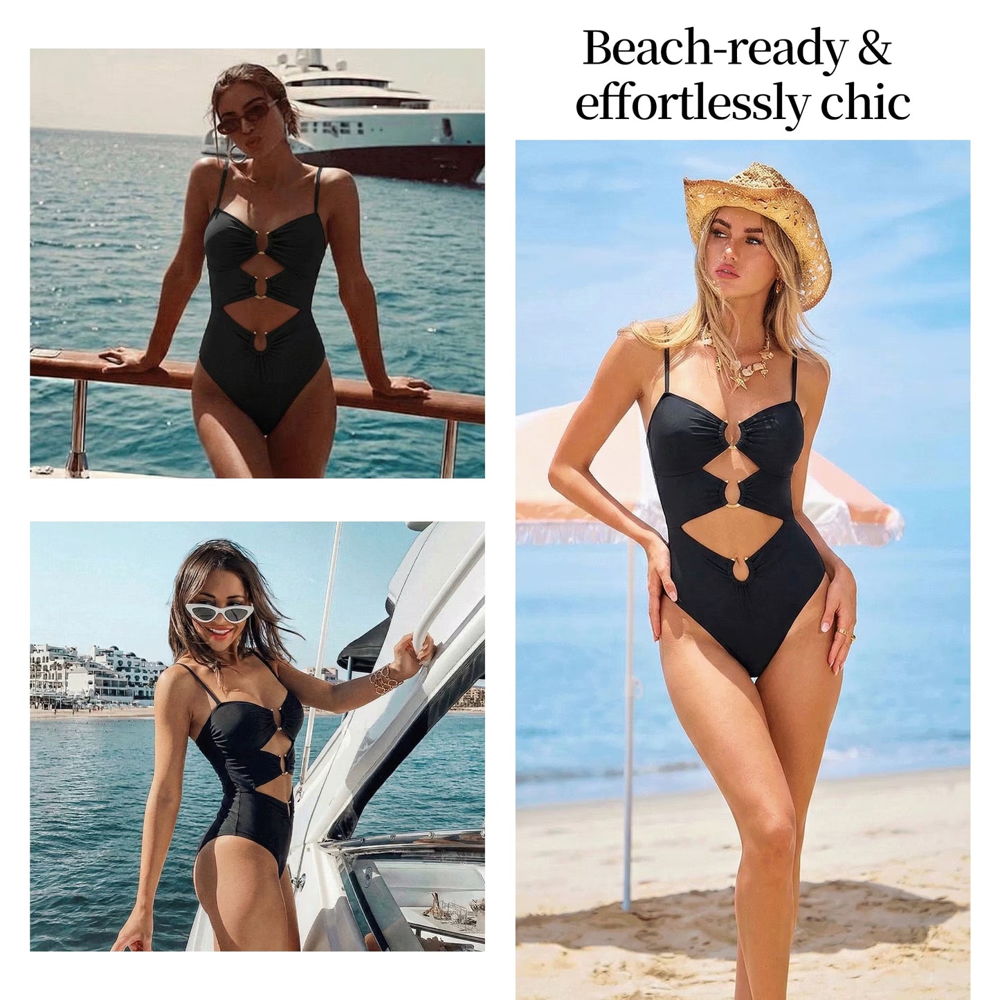 SOMER One Piece Swimsuit for Women Tummy Control Ring Linked Monokini Bathing Suit Cutout Swim Suit