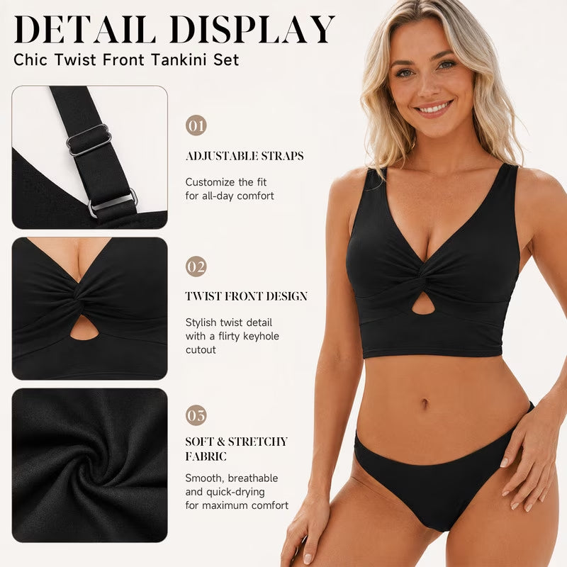 SOMER Bikini Sets for Women 2 Piece Swimsuit Bathing Suits Knot Twist Adjustable Tank Swimwear