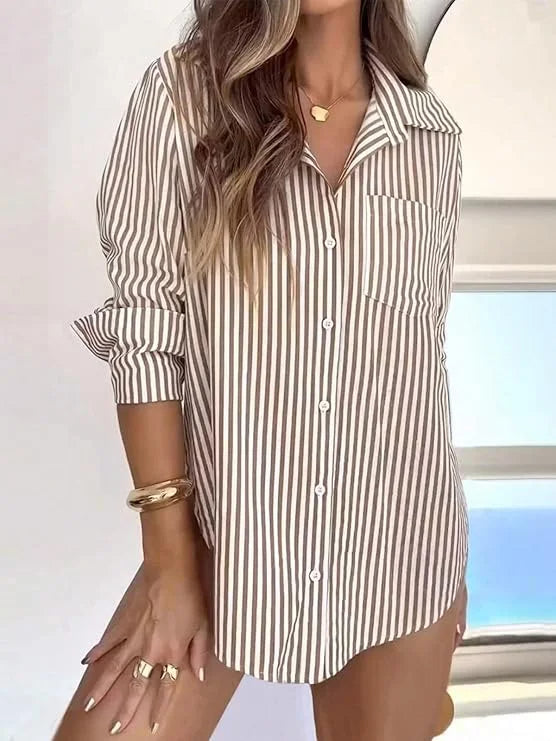 SOMER Striped Button Down Shirts for Women Dress Shirts Long Sleeve Shirts Casual Collared Office Work Shirt with Pocket