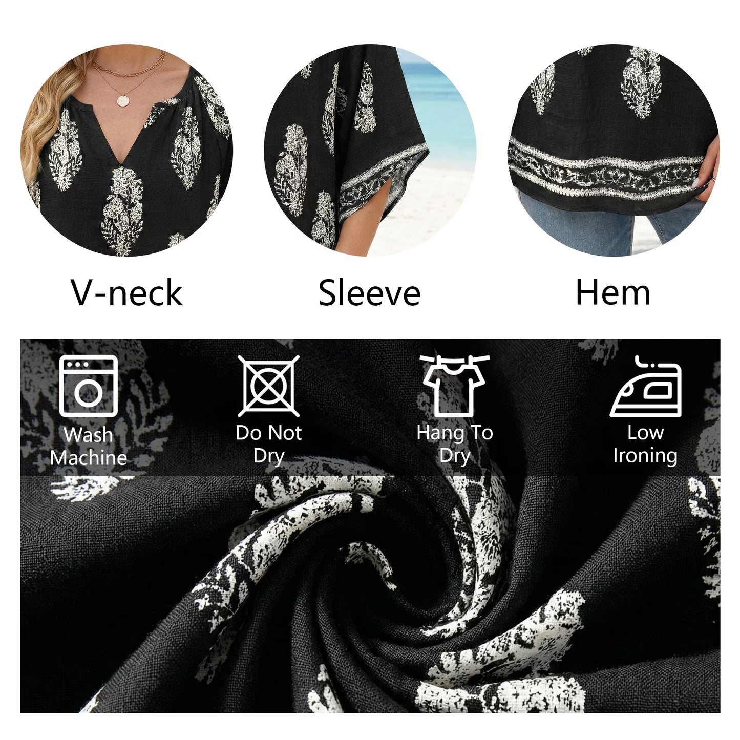 SOMER Boho Tops for Women 3/4 Sleeve V Neck Bohemian Blouses Casual Loose Fit Tunic Tops 2026