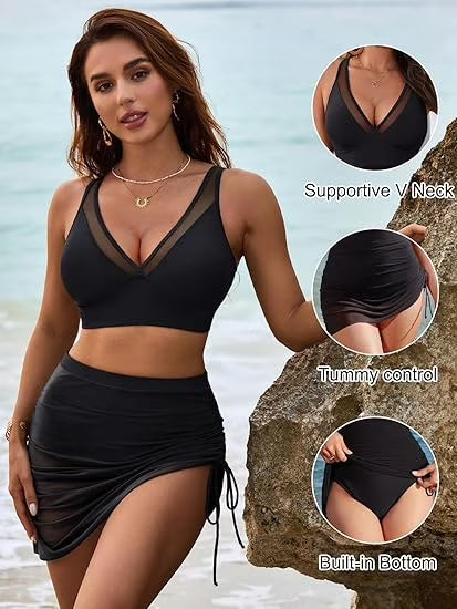 SOMER Women's High Waisted Bikini Sets Two Piece Swimsuits Swim Skirt Mesh Sarong Wraps Bathing Suit