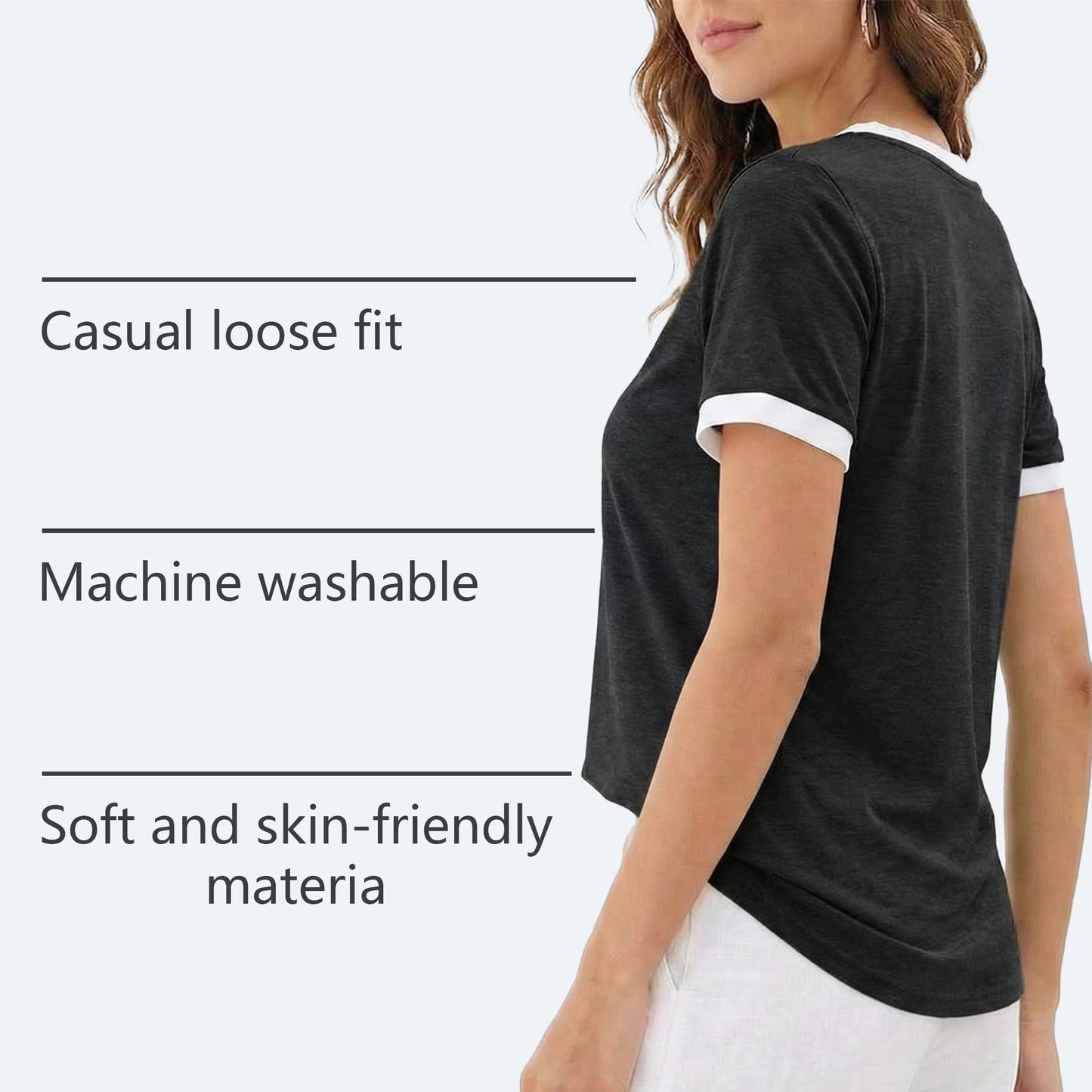 SOMER Women Tops Short Sleeve T-Shirts Summer Tops Soft Tunic V Neck Basic Blouses for Women Workout Spring Fashion 2026 Black