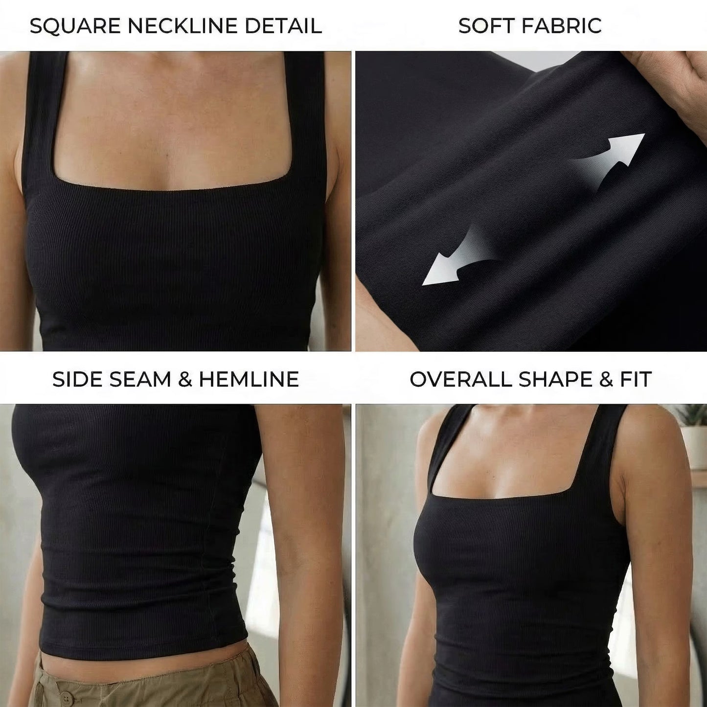 SOMER Women’s Basic Fitted Tank Tops Square Neck Sleeveless Double-Layer Casual Summer Tanks Top