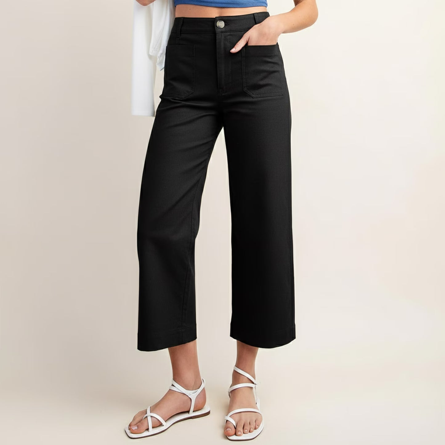 SOMER Women's Wide Leg Dress Pants High Waisted Straight Work Cropped Trousers with Pockets 2026 Summer Black S-2XL