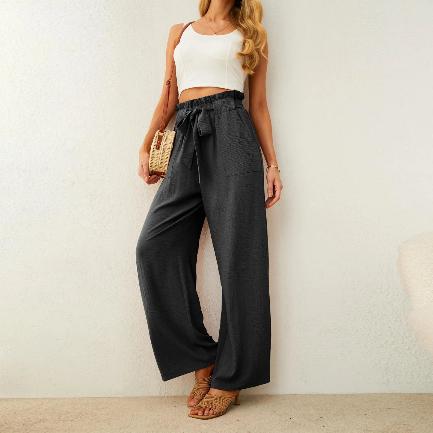 SOMER Women’s Wide Leg Pants Palazzo Pants Flowy Dressy Pants High Waisted Business Work Trousers with Pockets