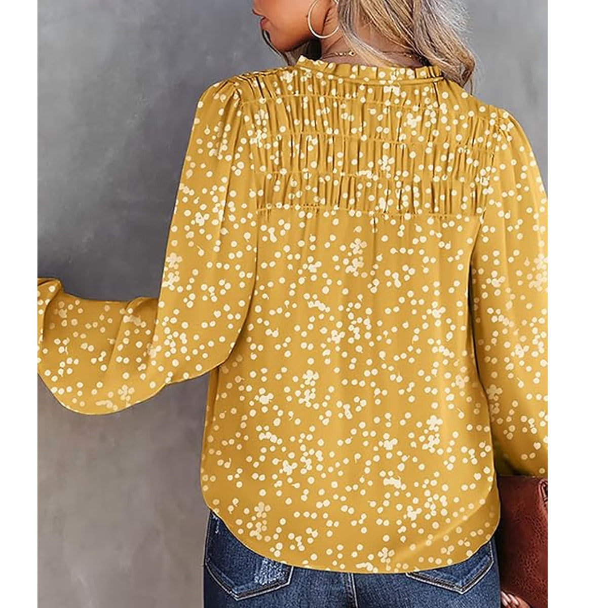 SOMER Boho Tops for Women Blouses for Women Dressy Casual V Neck Floral Printed Puff Yellow Tops Loose Trendy Fall
