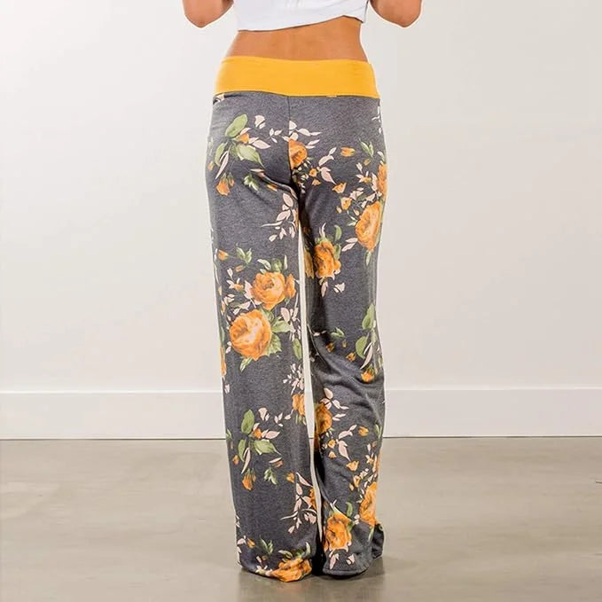 SOMER Lounge Pants for Women Casual Floral Wide Leg with Drawstring Comfy Palazzo Stretch Pajama Bottoms