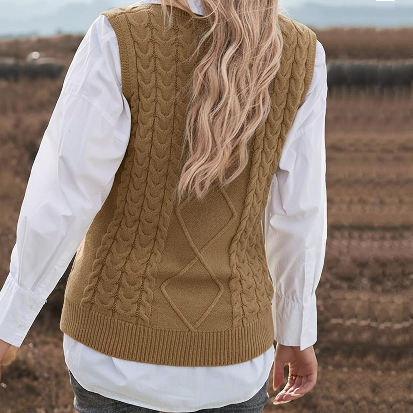 SOMER Women Sweater Vest Sleeveless V Neck Sweater Tops Loose Pullover Sweater Brown