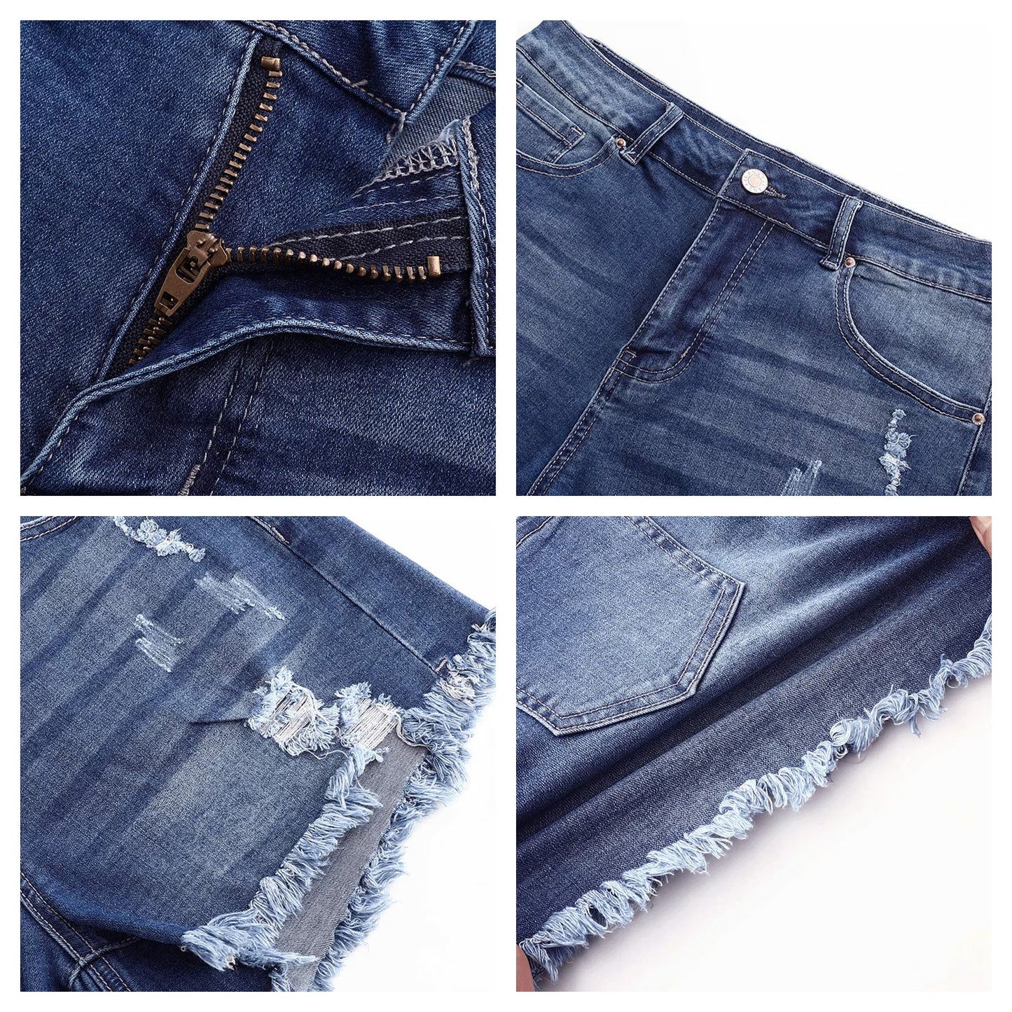 SOMER Womens Jean Shorts Denim Shorts with Pockets Mid Rise Ripped Frayed Hem Casual Trendy Blue Summer