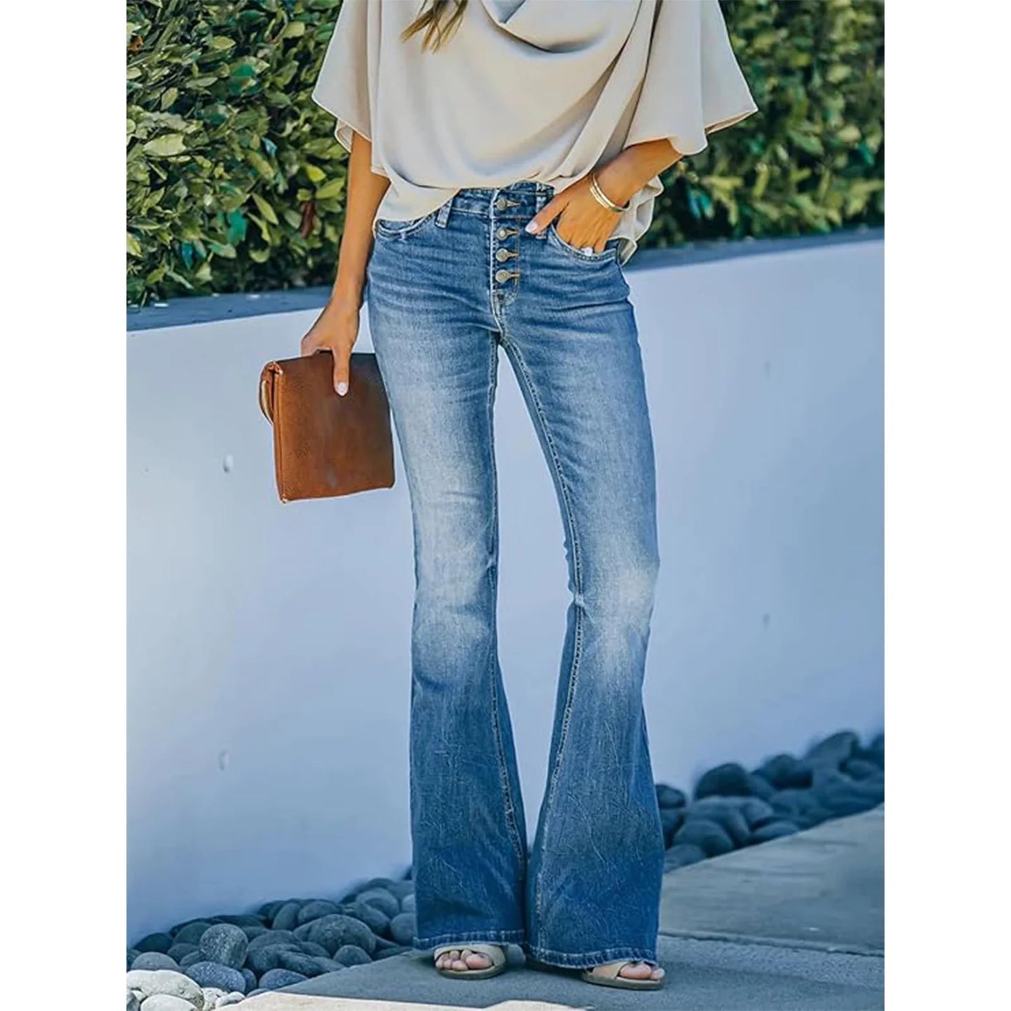 SOMER Womens Jeans Flare Bell Bottom High Waist Bootcut Button Fly Slim Vintage Trousers Denim Pants